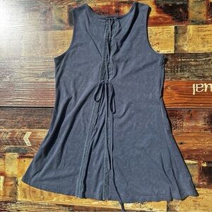 Sleeveless Jersey Knit Mini Sun Dress S Blue Lace Up Back Boho Fairy Grunge Y2K